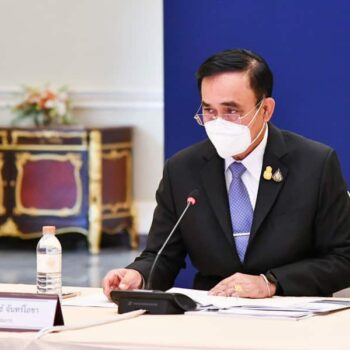 Thailands Premierminister Prayut Chan-o-cha auf einer Pressekonferenz
