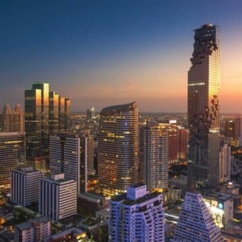 Die Skyline von Bangkok im Mai 20222, Thailand.