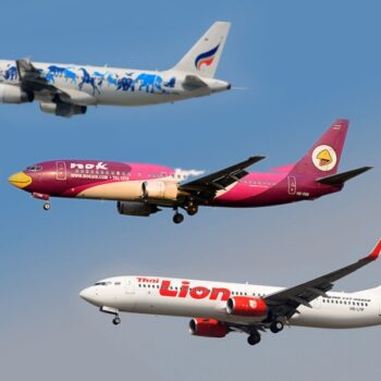 Flugzeuge der NBangkok Airways, Thai Lion Air und Nok Air, welche mit den hohen Benzinpreisen zu kämpfen haben.