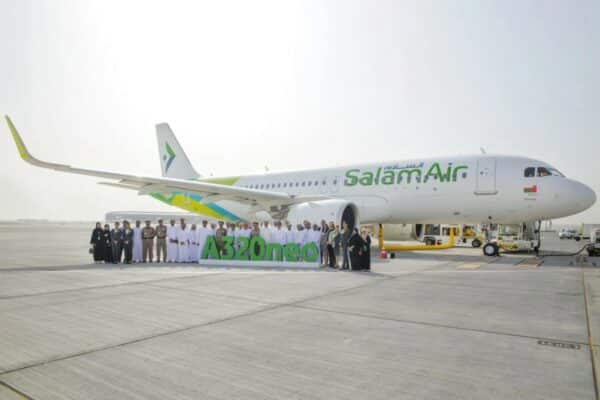 Das Foto zeigt den A320 neo der Salam Air, welche auch auf der Strecke von Muscat nach Bangkok eingesetzt wird.