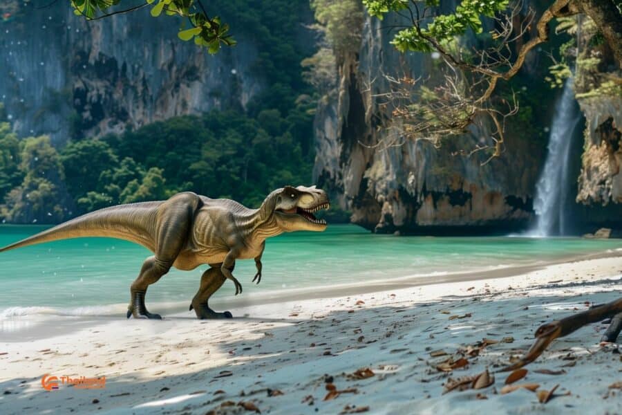 Dinosaurier am Strand in Thailand, ein Drehort von Jurassic World 4